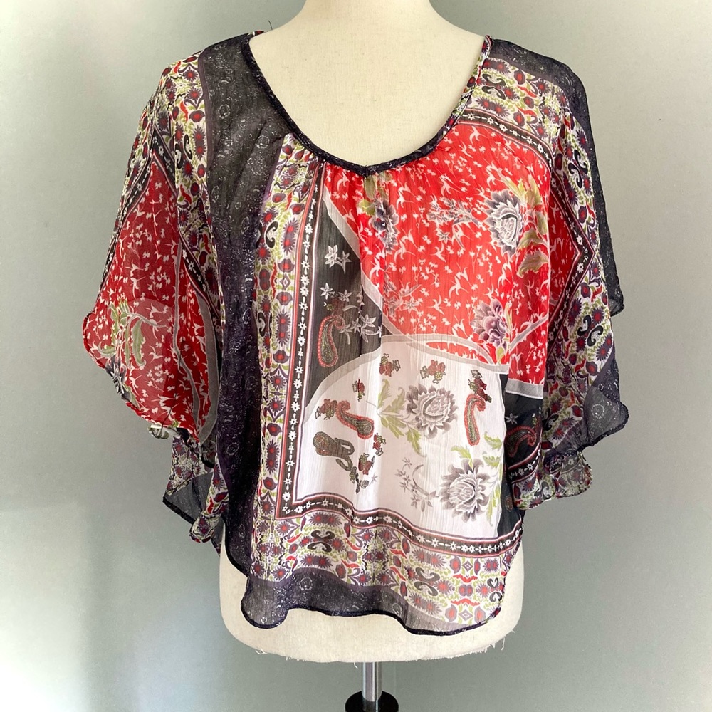 Passport Sheer Paisley Dolman Kaftan Style Blouse